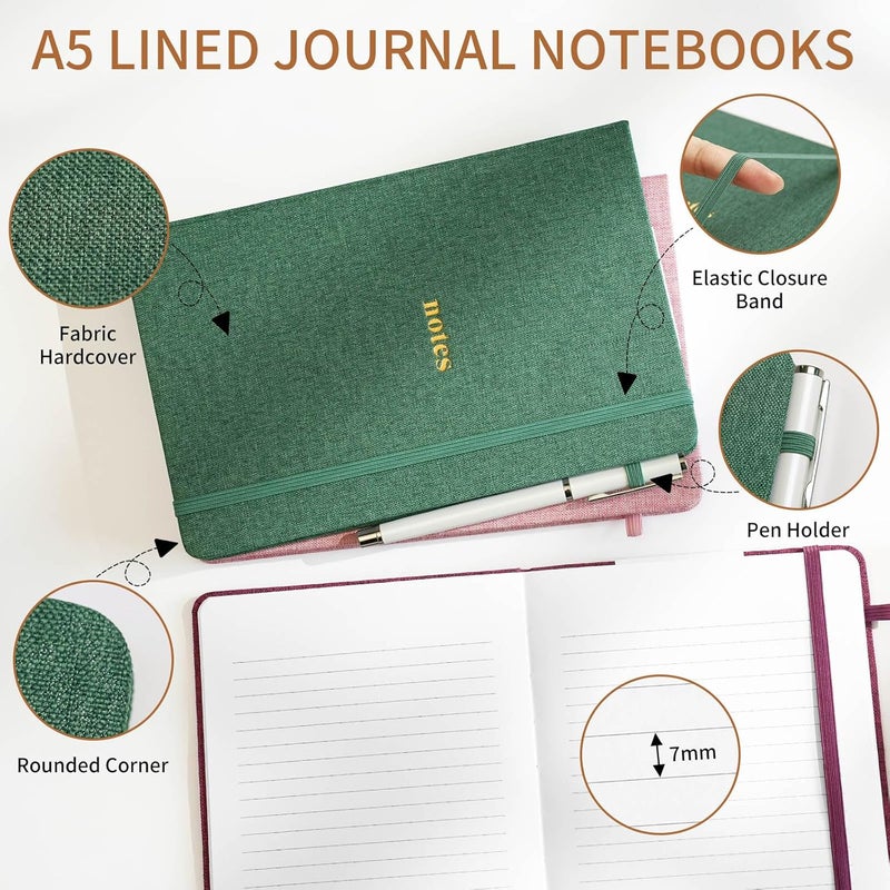 TSFPapier A5 Lined Journal Notebook – Hardcover Fabric Cover 160 Pages 100 GSM Thick Paper With Elastic Band & Pen Holder College Ruled Writing Notebooks for Work School Travel Dark Blue - Image 3